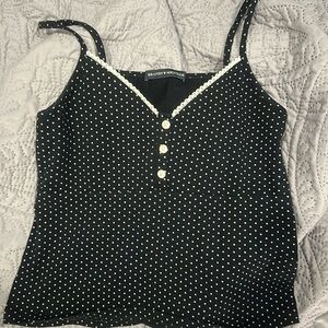 Navy blue polka dot brandy Melville tank top, lace top with buttons.
